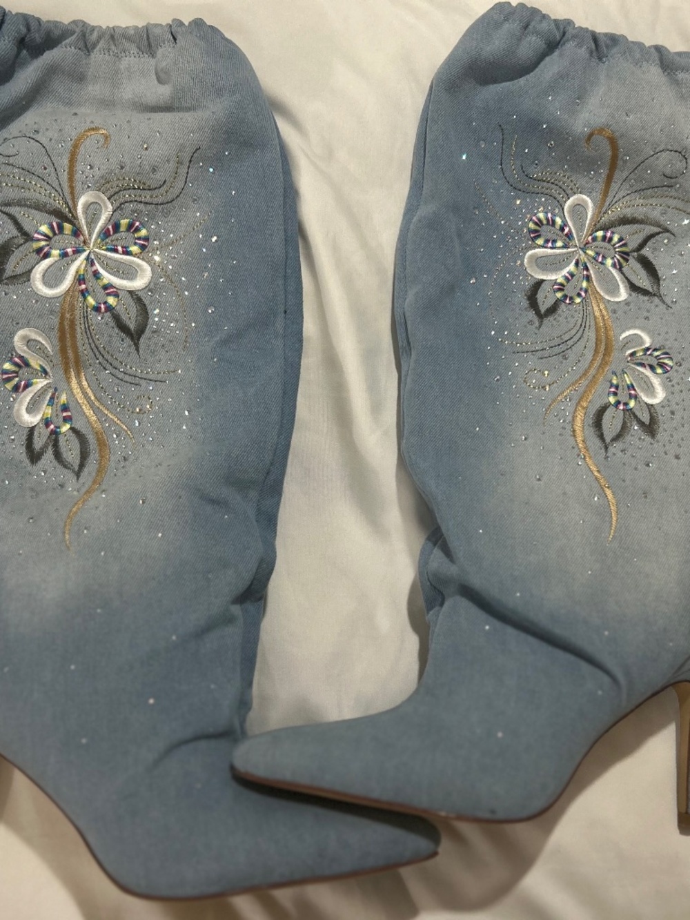 Denim Rhinestone Boots-Sz 7